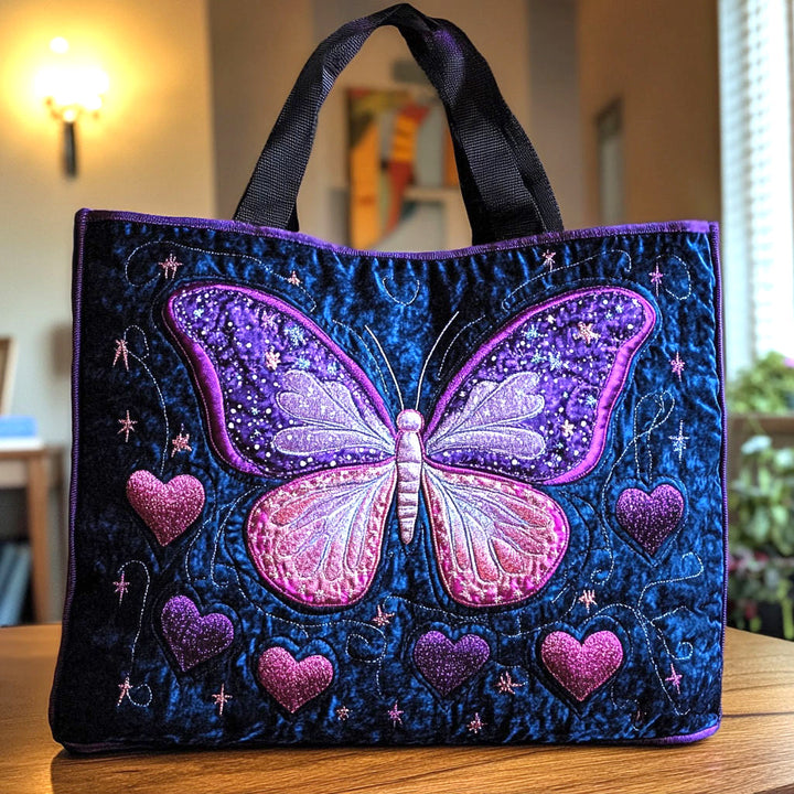 Papillon violet enchanté – Sac fourre-tout matelassé