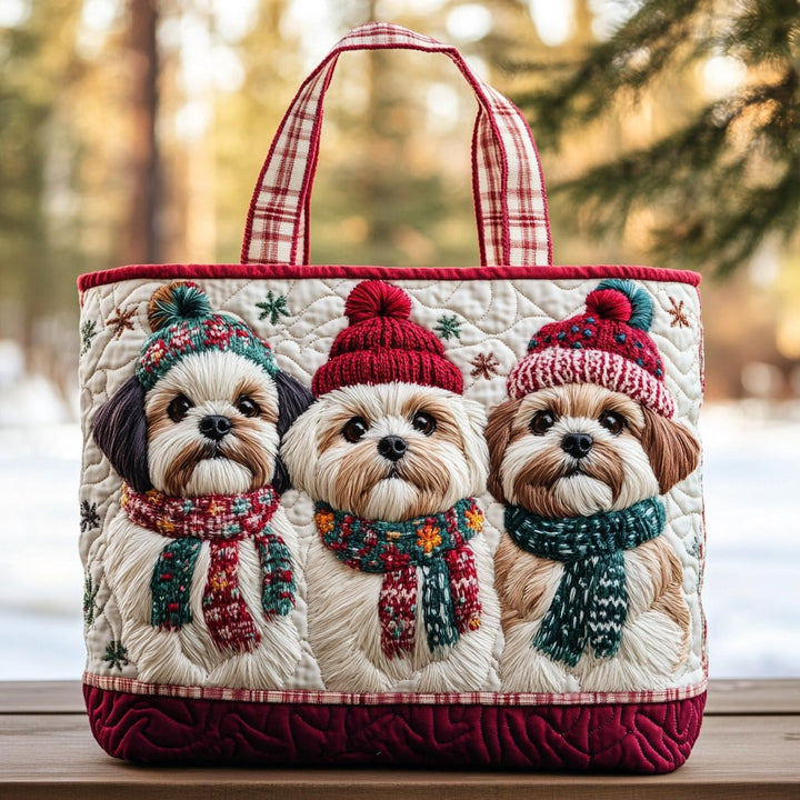 Chiots en foulards de Noël – Sac fourre-tout matelassé