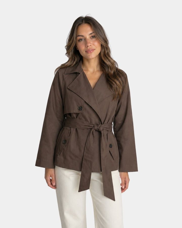 Lysianne | Manteau trench marron à double boutonnage