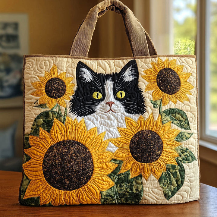 Chat noir et blanc aux tournesols – Sac fourre-tout matelassé