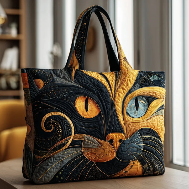 Chat noir aux yeux d’or – Sac fourre-tout matelassé