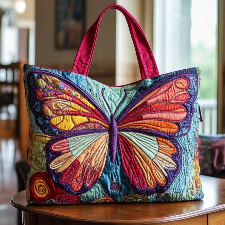 Papillon façon vitrail – Sac fourre-tout matelassé