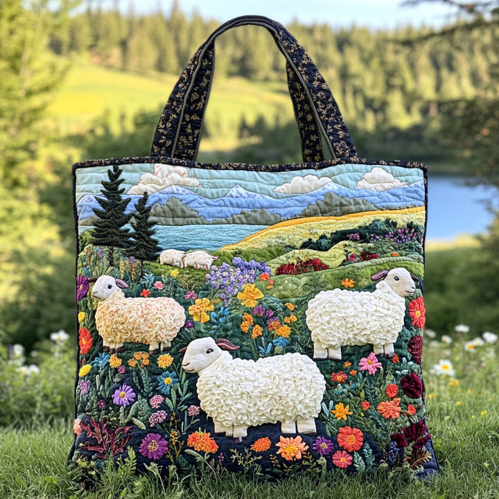 Moutons dans la prairie fleurie – Sac fourre-tout matelassé