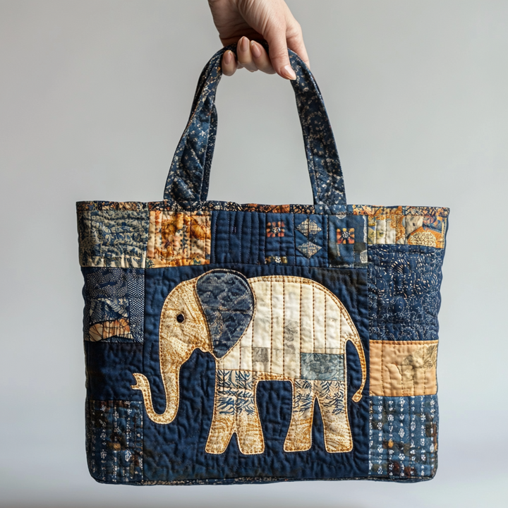 Éléphant en patchwork de jean – Sac fourre-tout matelassé