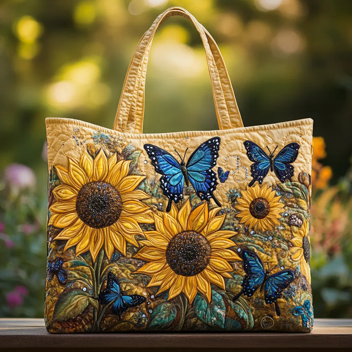 Tournesols et papillons bleus – Sac fourre-tout matelassé