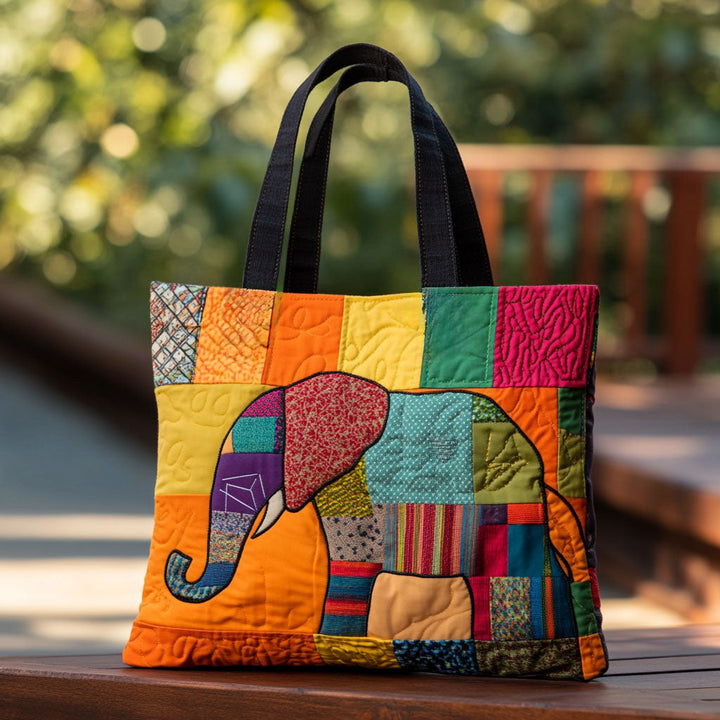 Éléphant en patchwork coloré – Sac fourre-tout matelassé