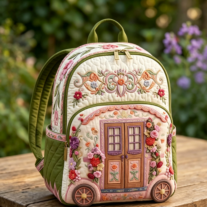 Roulotte fleurie – Sac à dos matelassé