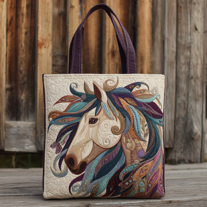 Cheval tribal aux plumes – Sac fourre-tout matelassé