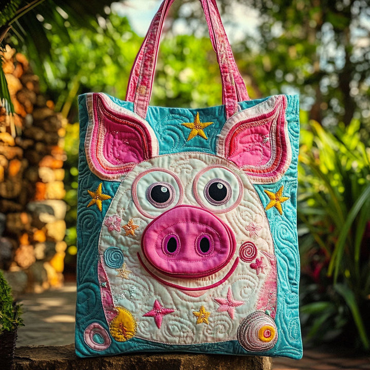 Cochon rose rêveur – Sac fourre-tout matelassé