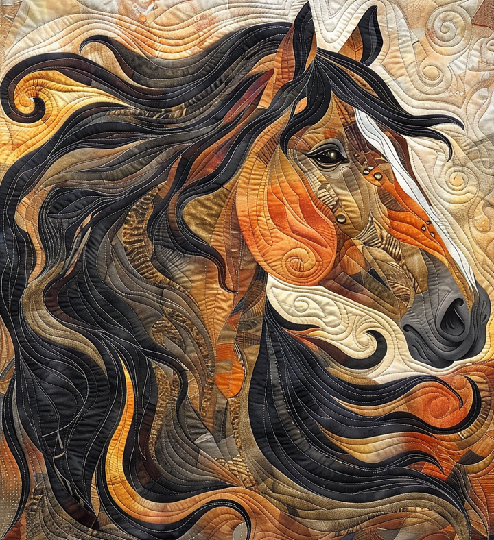 Cheval abstrait à la crinière noire – Couverture matelassée