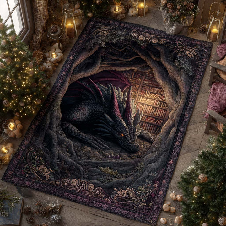 Dragon noir sous la bibliothèque – Tapis
