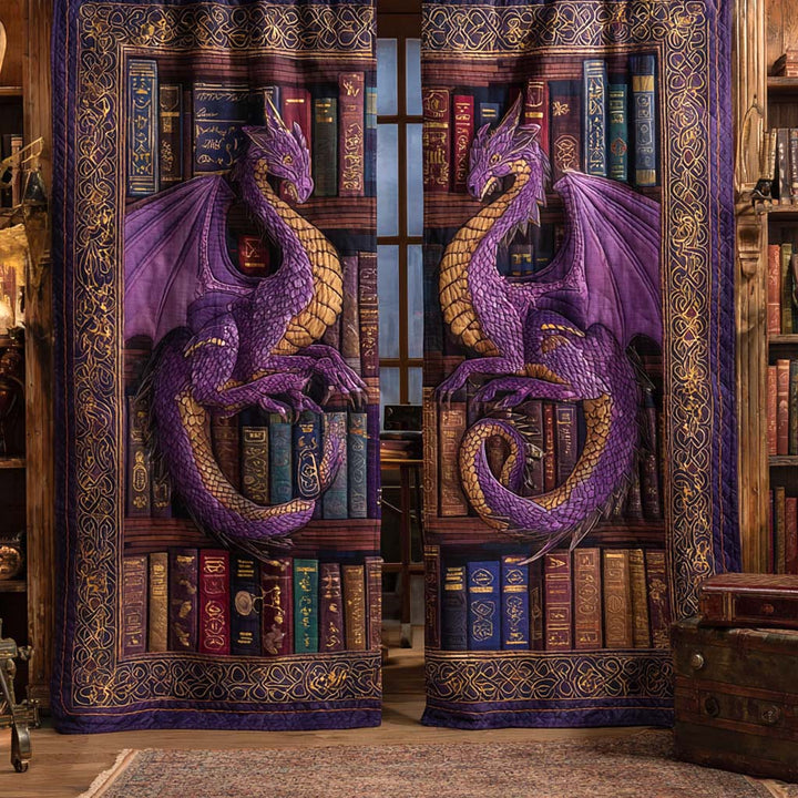 Dragons améthyste et bibliothèque – Rideaux matelassés