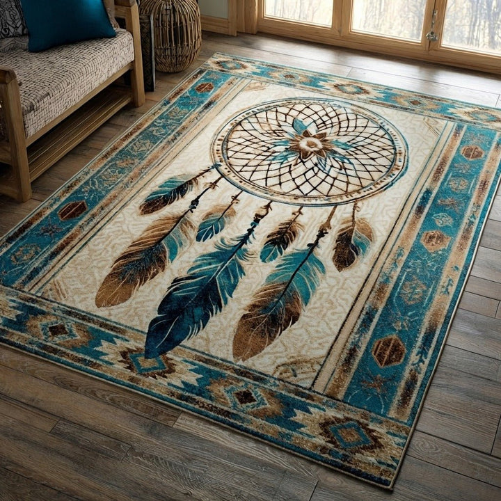 Capteur de rêves et plumes turquoise – Tapis