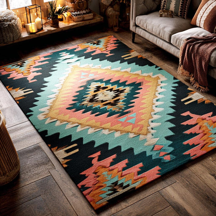 Losanges du Sud-Ouest pêche et turquoise – Tapis