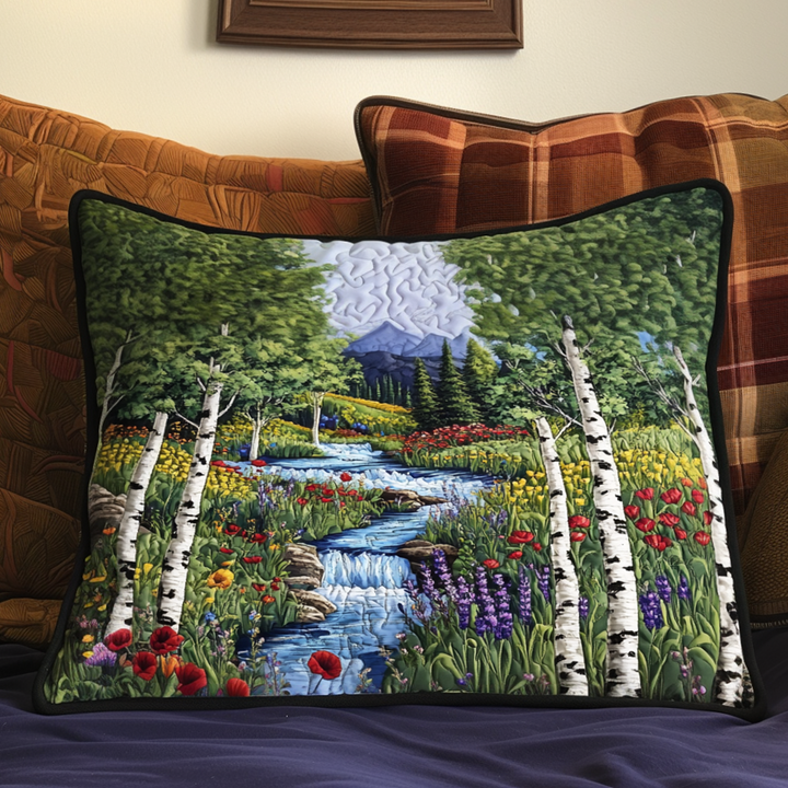 Ruisseau entre les bouleaux – Taie d’oreiller matelassée