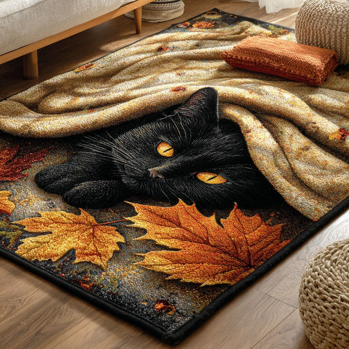 Chat noir sous la couverture d’automne – Tapis