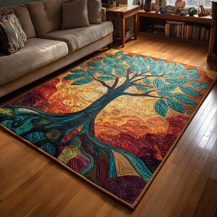 Arbre de vie turquoise et ocre – Tapis