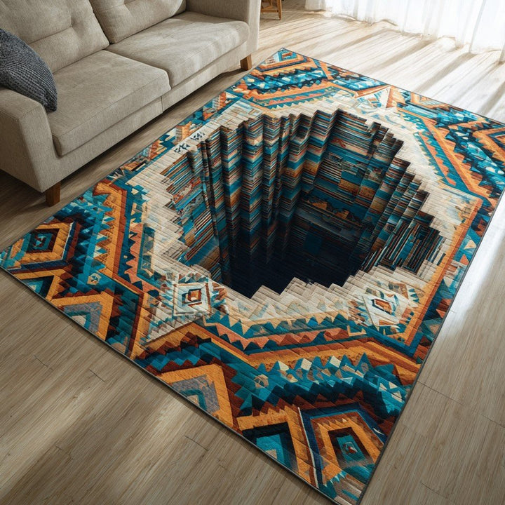 Gouffre aux motifs turquoise et orange – Tapis