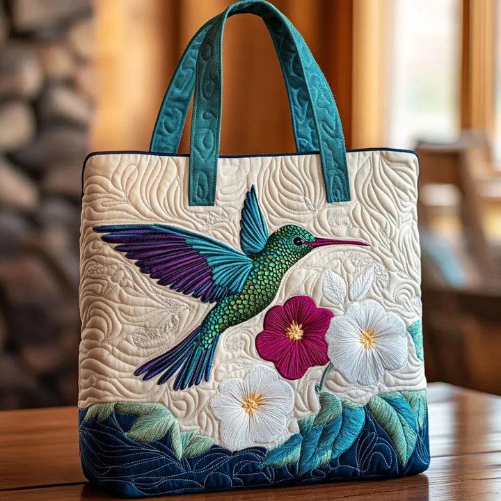 Colibri et fleur blanche – Sac fourre-tout matelassé