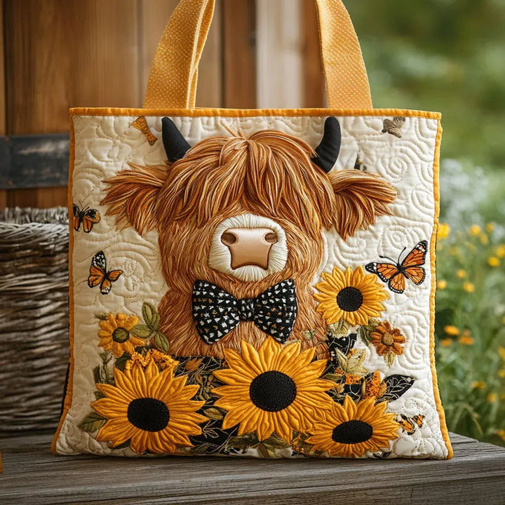 Vache Highland aux tournesols – Sac fourre-tout matelassé