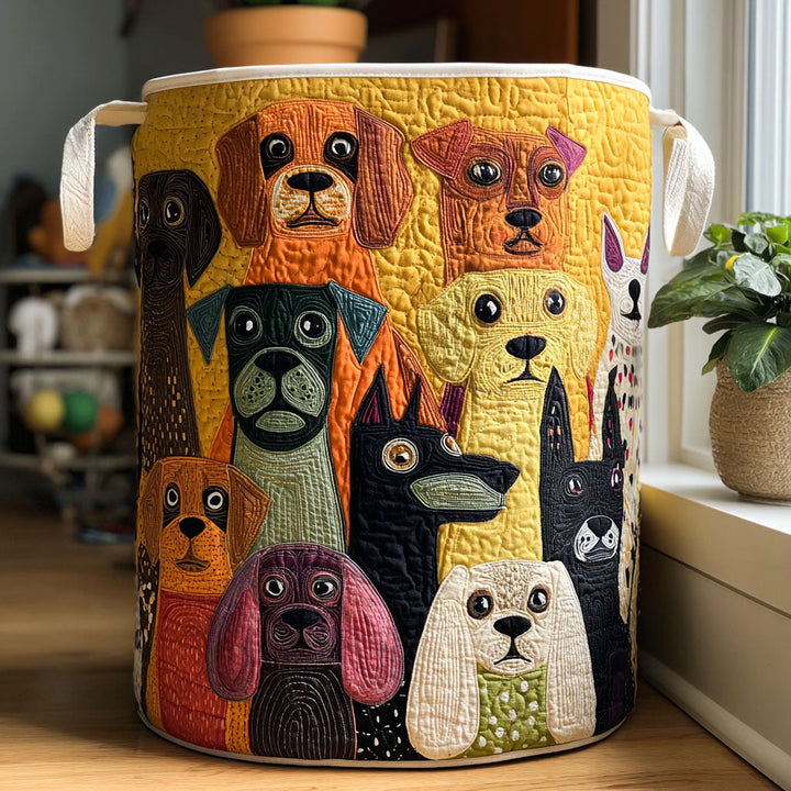 Chiens colorés en mosaïque – Panier à linge matelassé