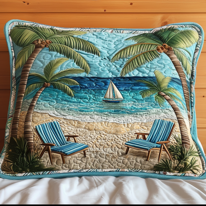 Chaises de plage sous les palmiers – Taie d’oreiller matelassée