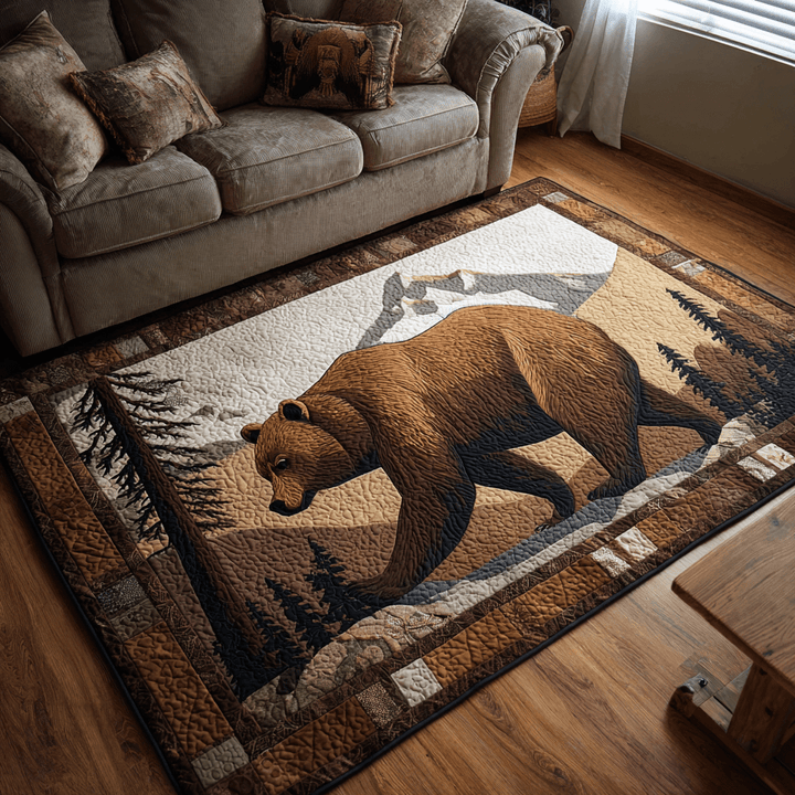 Ours brun et montagnes brodés – Tapis