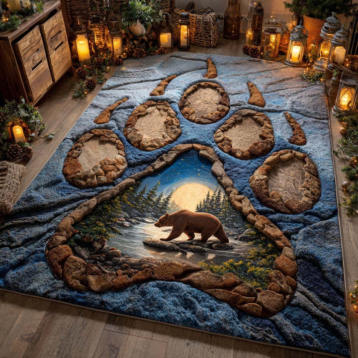 Empreinte de patte et ours sous la lune – Tapis