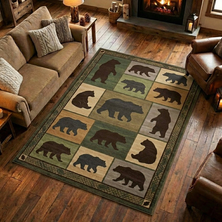 Silhouettes d’ours en carreaux verts – Tapis
