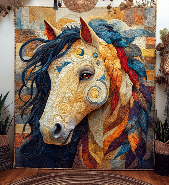 Cheval à la crinière arc-en-ciel – Couverture matelassée
