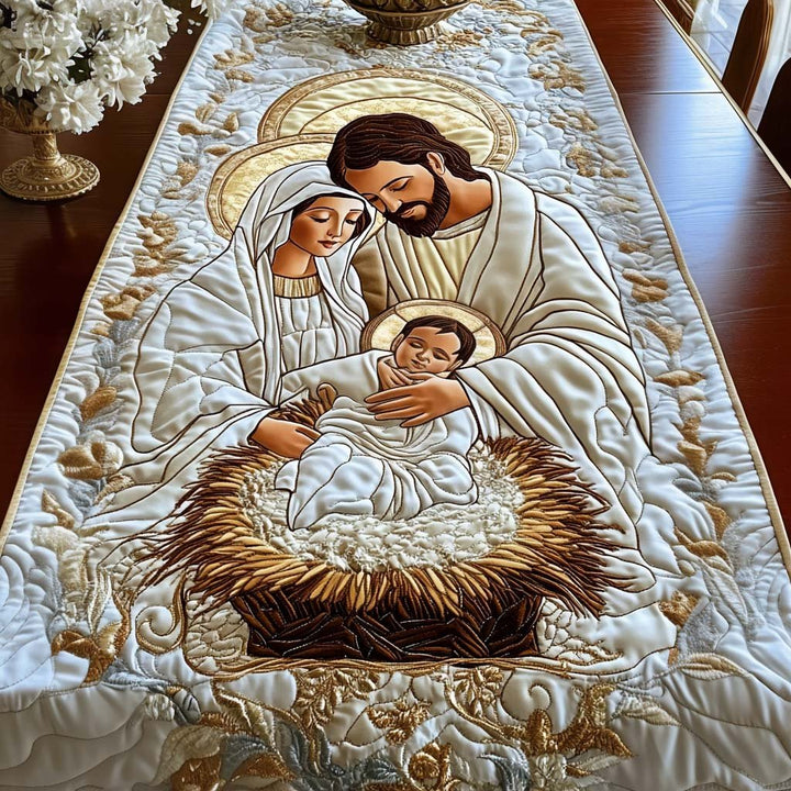 Nativité sur fond crème – Chemin de table matelassé