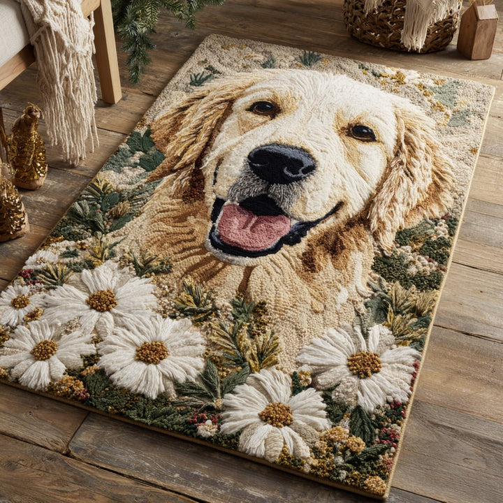Golden retriever et marguerites – Tapis