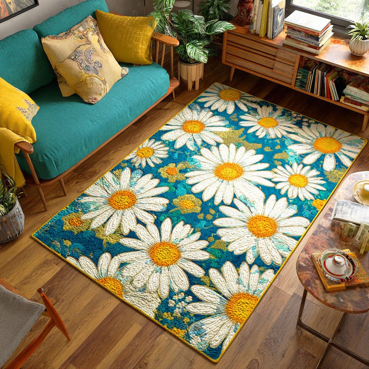 Marguerites sur fond turquoise – Tapis