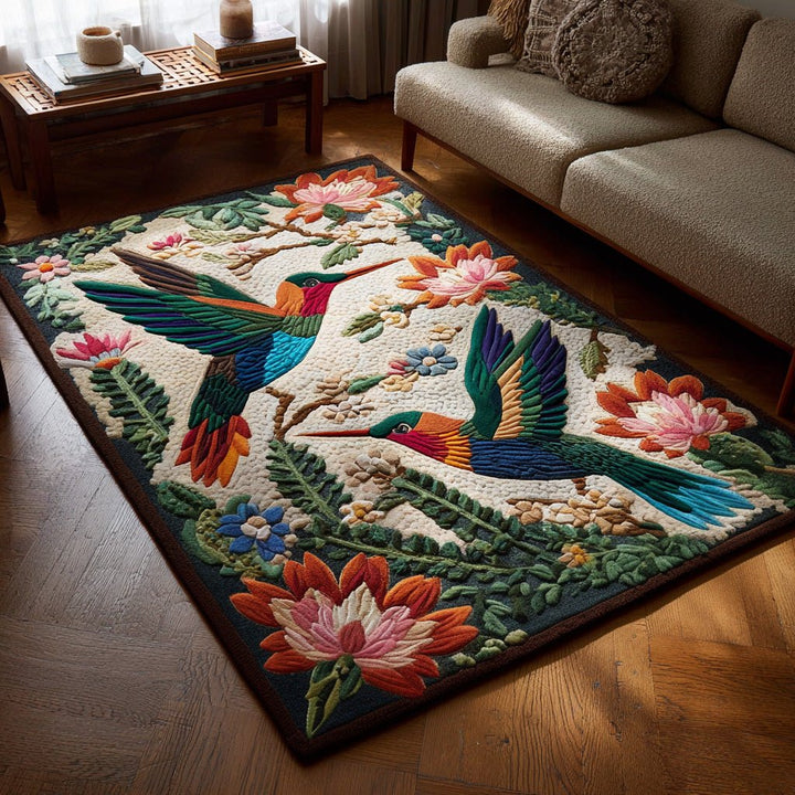 Colibris en vol parmi les fleurs – Tapis