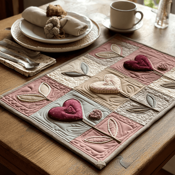 Cœurs en patchwork rose – Napperons matelassés