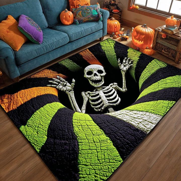 Squelette dans le tourbillon vert et orange – Tapis