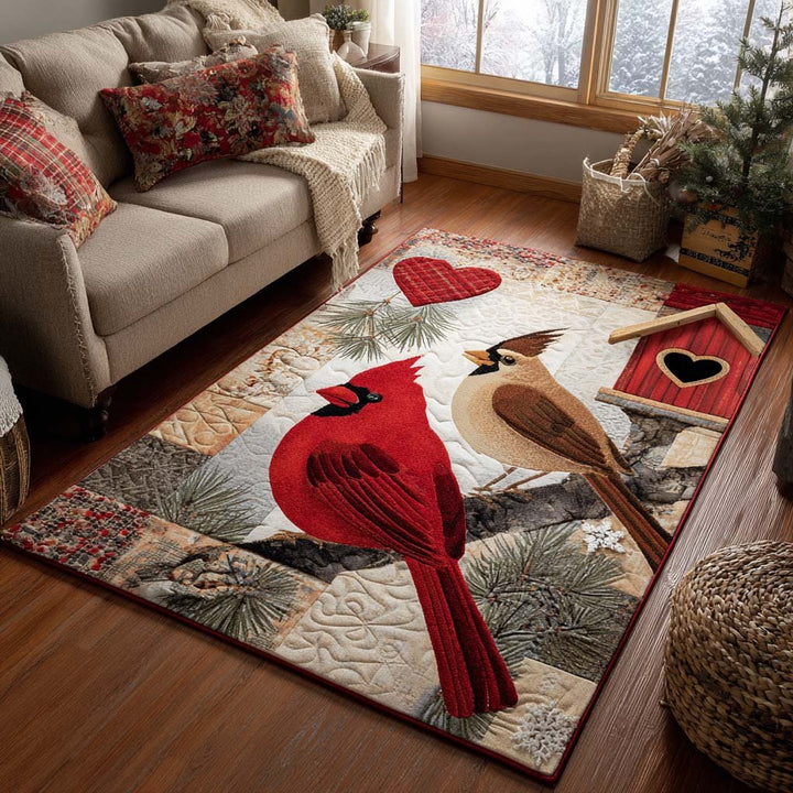 Couple de cardinaux et nichoir – Tapis