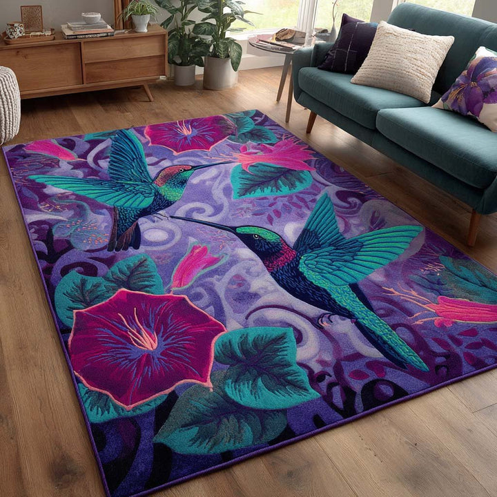 Colibris et fleurs violettes – Tapis
