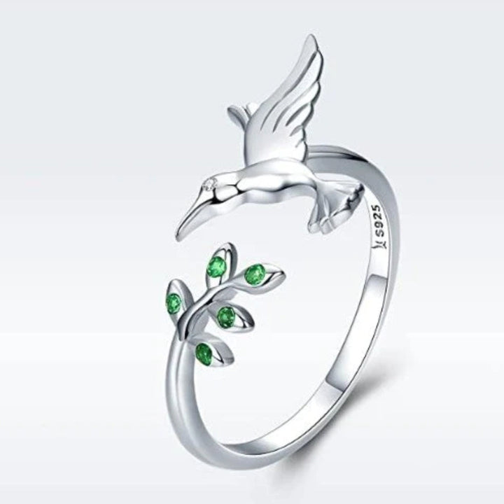 Bague Colibri avec des zirconiums verts en argent