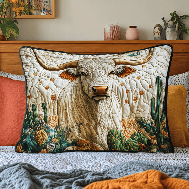 Longhorn blanc et cactus – Taie d’oreiller matelassée