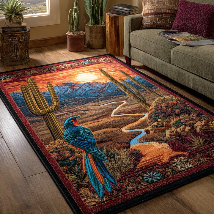 Oiseau bleu et canyon au soleil couchant – Tapis
