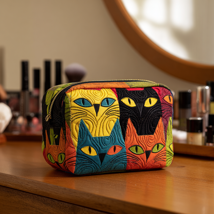 Chats aux yeux jaunes – Trousse de maquillage matelassée