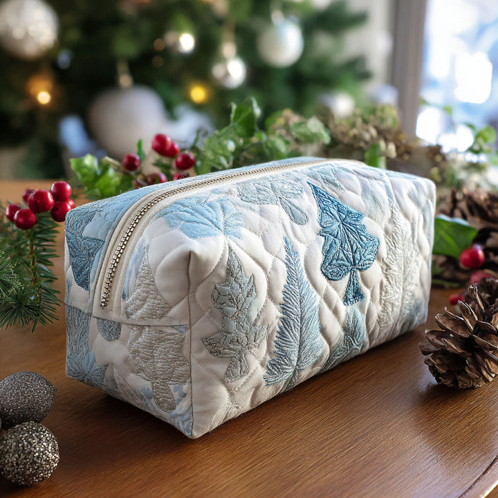 Feuillage bleu pâle – Trousse de maquillage matelassée