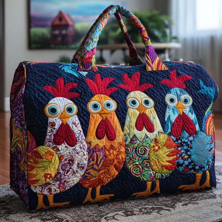 Poules colorées sur fond marine – Sac de voyage matelassé