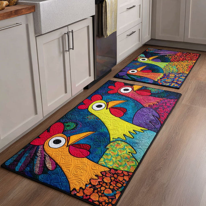 Coq et poule multicolores – Tapis de cuisine