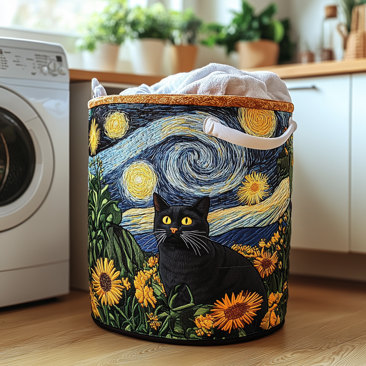 Chat noir et tournesols sous la nuit étoilée – Panier à linge matelassé
