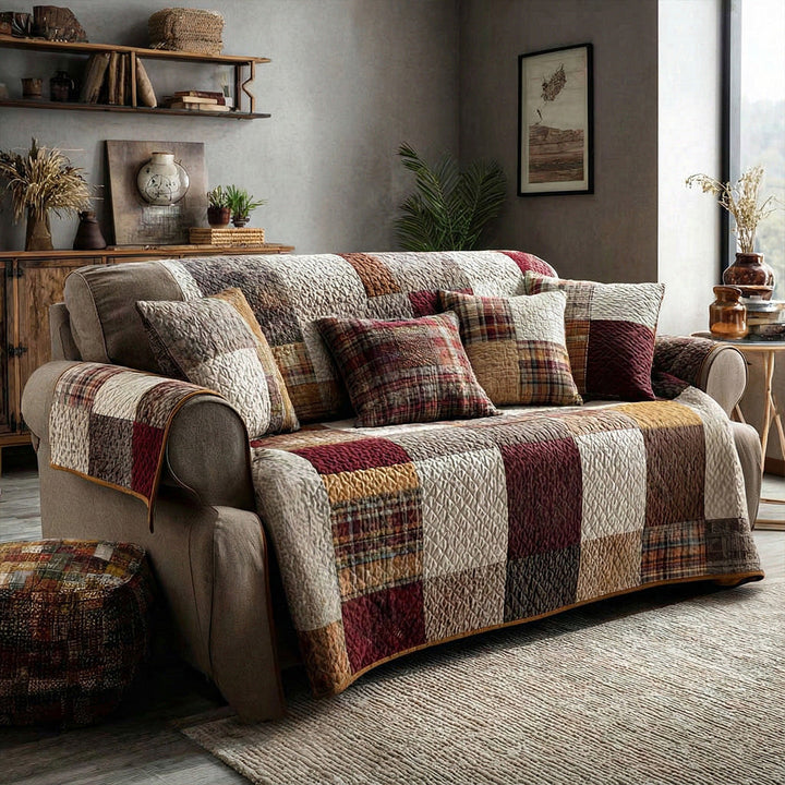 Patchwork de la ferme (10 motifs au choix) – Housse de canapé matelassée