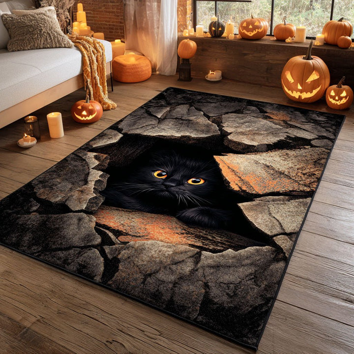 Chat noir sous le plancher craqué – Tapis