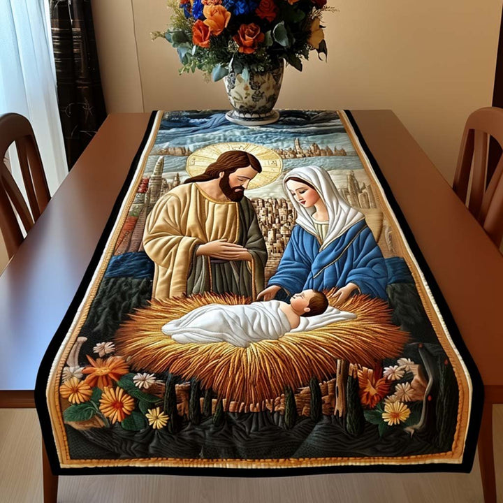 Sainte Famille dans l’étable – Chemin de table matelassé