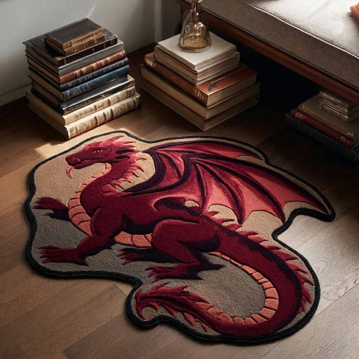 Dragon rouge en silhouette – Tapis de forme originale